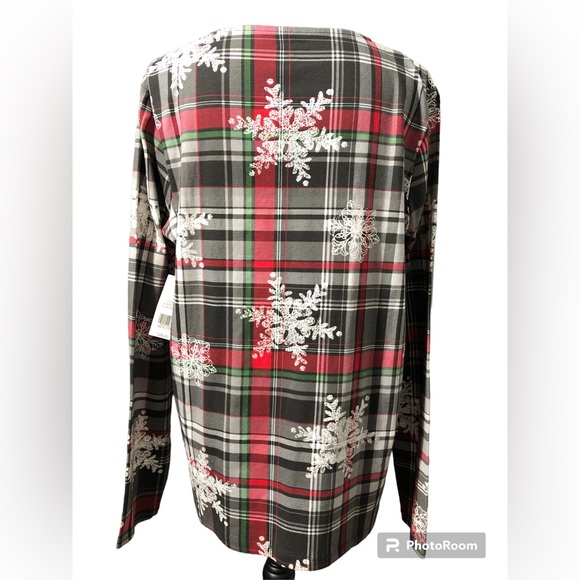 Kim Rogers Plaid Scoop Long Sleeve Top New With Tags Snowflakes - Picture 4 of 7